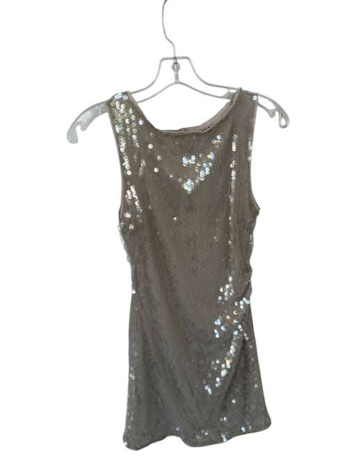 Staud Size S Gray Sequin Sleeveless Gathered Side Back Zip Dress Gray / S