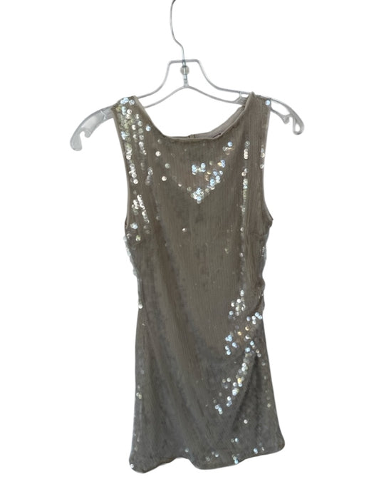 Staud Size S Gray Sequin Sleeveless Gathered Side Back Zip Dress Gray / S