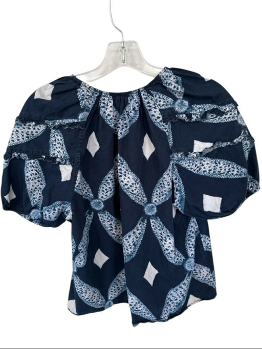 Ulla Johnson Size 0 Navy & white Cotton Short Balloon Sleeve Tie Dye Top Navy & white / 0