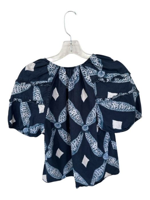 Ulla Johnson Size 0 Navy & white Cotton Short Balloon Sleeve Tie Dye Top Navy & white / 0