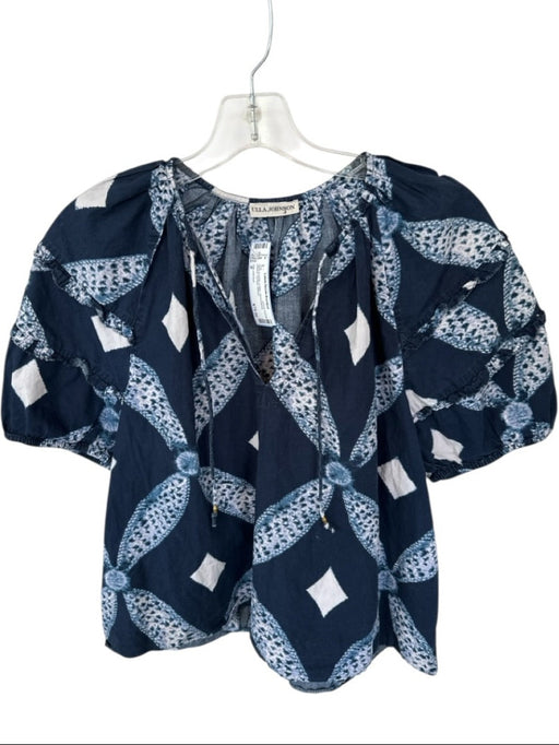 Ulla Johnson Size 0 Navy & white Cotton Short Balloon Sleeve Tie Dye Top Navy & white / 0