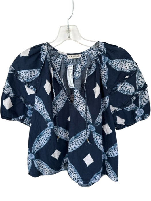 Ulla Johnson Size 0 Navy & white Cotton Short Balloon Sleeve Tie Dye Top Navy & white / 0