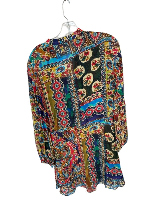 Zara Size S Red & Blue Polyester Long Sleeve Flowers Buttons Dress Red & Blue / S