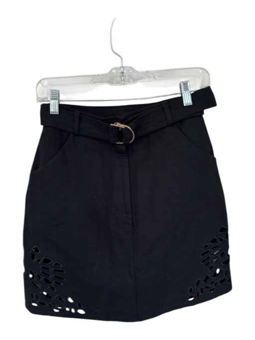 Acler Size 4 Black & Gold Cotton High Waist Belted Cut Out Side Skirt Black & Gold / 4