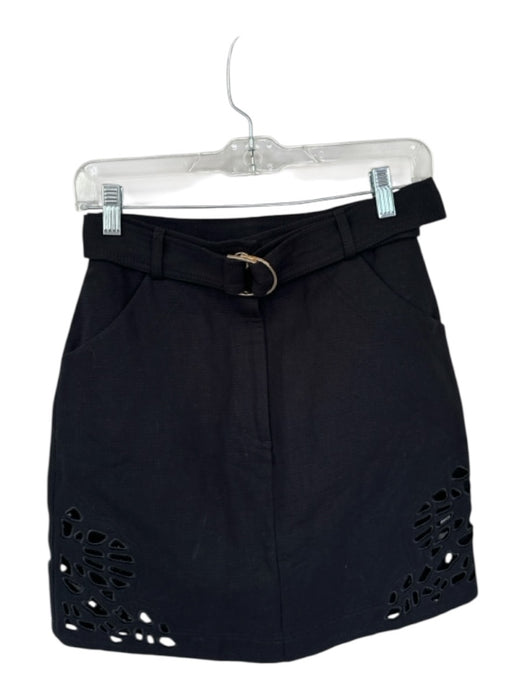 Acler Size 4 Black & Gold Cotton High Waist Belted Cut Out Side Skirt Black & Gold / 4
