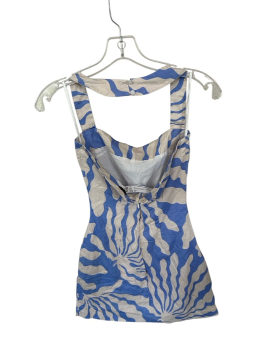 Suboo Size S Cream & Blue Cotton Halter Neck Swirls Mini Dress Cream & Blue / S