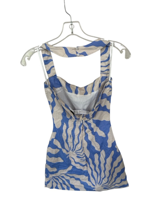 Suboo Size S Cream & Blue Cotton Halter Neck Swirls Mini Dress Cream & Blue / S