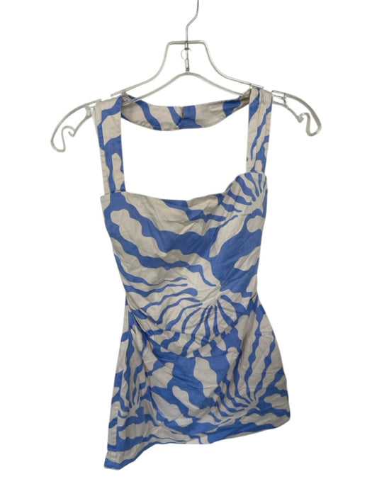 Suboo Size S Cream & Blue Cotton Halter Neck Swirls Mini Dress Cream & Blue / S