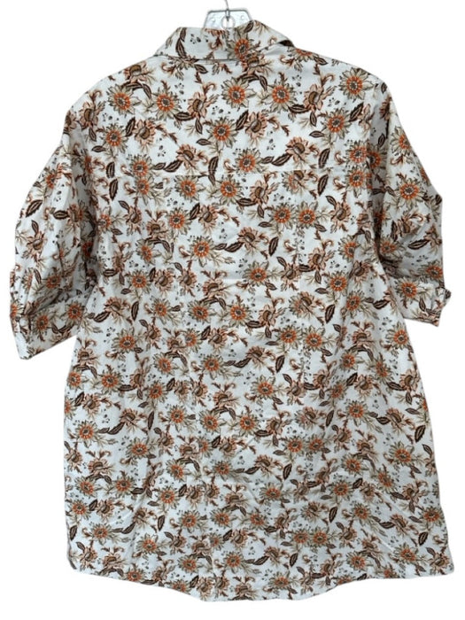Acler Size 4 Orange & Green Cotton 3/4 Balloon Sleeve Flowers Button Down Dress Orange & Green / 4