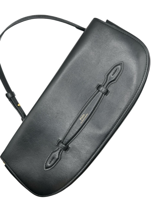 Polo Ralph Lauren Black & Gold Leather Front Flap Shoulder Strap Rectangle Bag Black & Gold / S