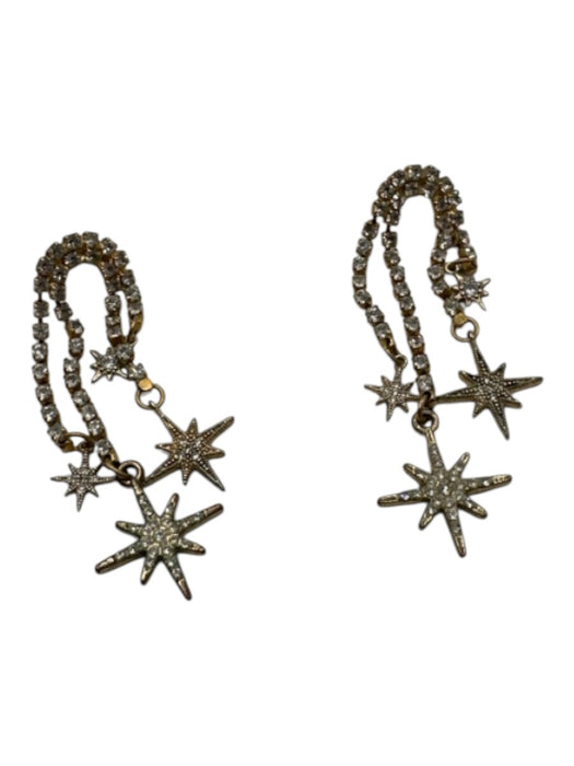 Elizabeth Cole Gold Metal Rhinestone Post Back Stars Dangle Earrings Gold