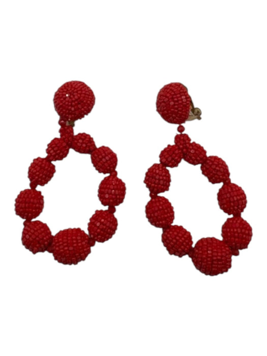 Sachin & Babi Red Beaded Clip Ons Round Beads Statement Earrings Red