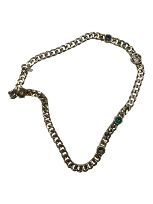 Demarson Gold & Green Metal Chain Rhinestone short Necklace Gold & Green