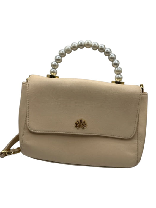 Lele Sadoughi Tan & Pearl Leather Faux Pearl Accent Front Flap Chain Strap Bag Tan & Pearl / S