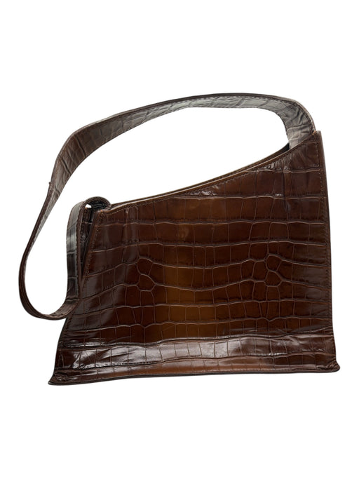 Liffner Brown Leather Croc Embossed Shoulder Strap Magnetic Close Bag Brown / S