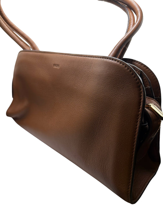 Boss Brown Leather Top Handles Zip Close Rectangle Bag Brown / S
