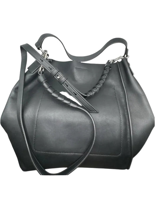 ALLSAINTS Black Leather Top Handle Crossbody Strap Magnetic Close Crossbody Bag Black / M
