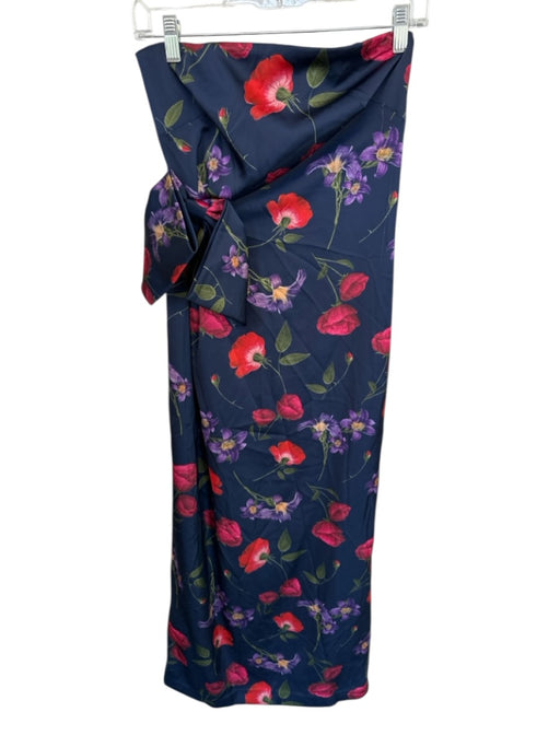 Sachin & Babi Size 2 Navy & Multi Polyester Strapless Botanical Front Bow Gown Navy & Multi / 2