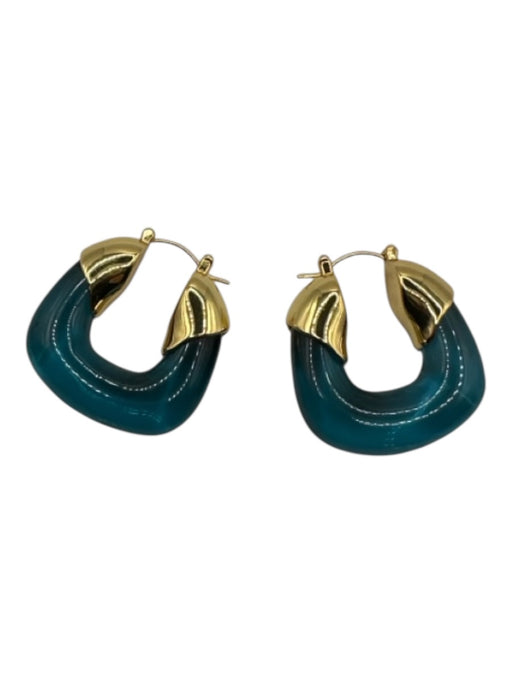 Lizzie Fortunato Gold & Teal Metal Lucite Hinge Hoops Earrings Gold & Teal