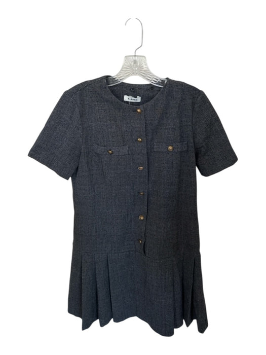 Sandro Size 38 Charcoal Short Sleeve Plaid Rhinestones Buttons Dress Charcoal / 38