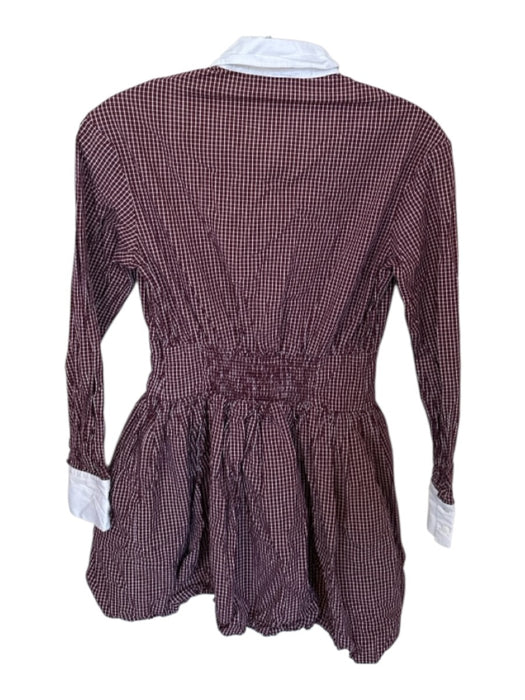 Claudie Pierlot Size 36 Maroon & White Cotton Long Sleeve Grid Collar Dress Maroon & White / 36