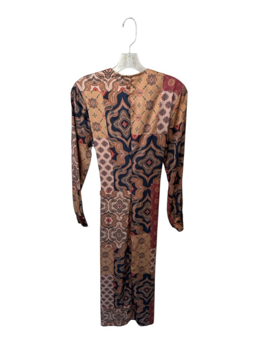 Misa Size S Red & Brown Polyester Long Sleeve Kaleidoscope Wrap Maxi Dress Red & Brown / S