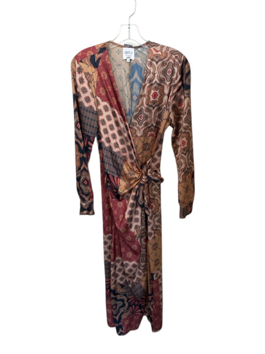 Misa Size S Red & Brown Polyester Long Sleeve Kaleidoscope Wrap Maxi Dress Red & Brown / S