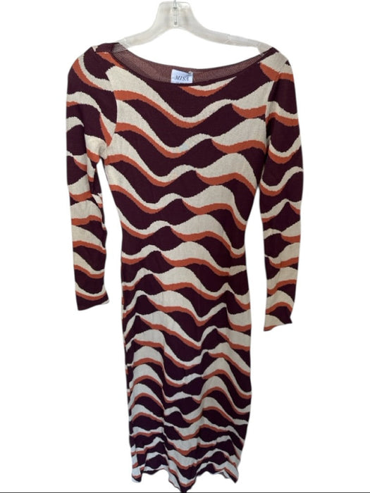 Misa Size S Maroon & Orange Long Sleeve Swirls Knit Maxi Dress Maroon & Orange / S