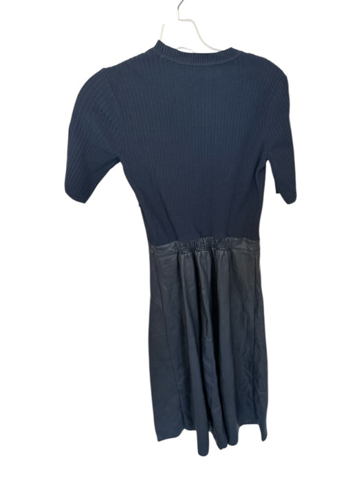 Shoshanna Size S Navy Viscose Blend Vegan Leather Ribbed Attached Belt Dress Navy / S
