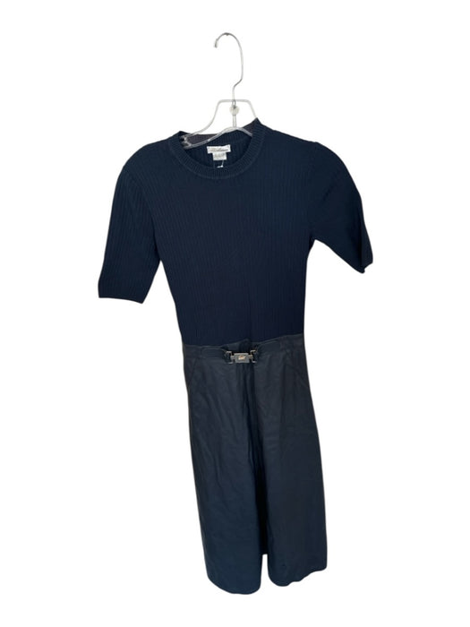 Shoshanna Size S Navy Viscose Blend Vegan Leather Ribbed Attached Belt Dress Navy / S