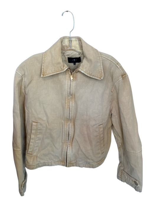 7 For All Mankind Size S Tan Cotton Long Sleeve Full ZIp Bomber Denim Jacket Tan / S