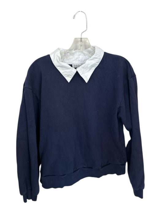 Sea New York Size Est M Navy & white Cotton Long Sleeve Collar Sweatshirt Navy & white / Est M