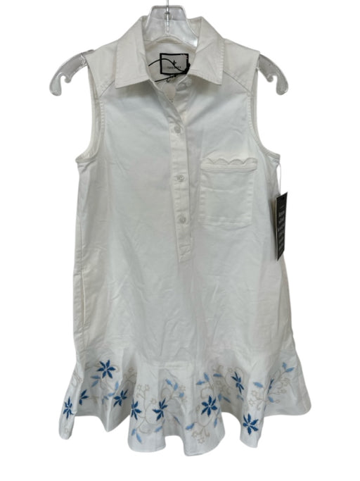 Tuckernuck Size XS White & Blue Cotton Sleeveless Embroidered Flowers Dress White & Blue / XS