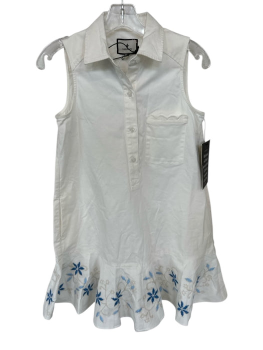 Tuckernuck Size XS White & Blue Cotton Sleeveless Embroidered Flowers Dress White & Blue / XS