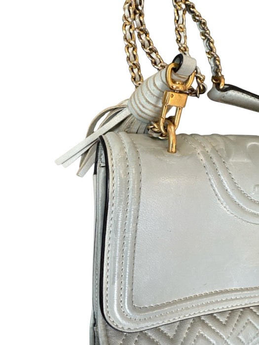 Tory Burch Blue & Gold Leather Matelasse Front Flap Chain Strap Bag Blue & Gold / S