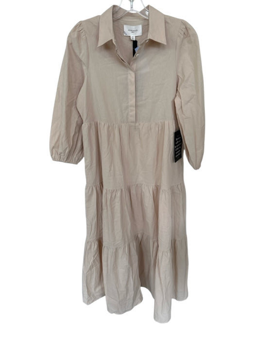Pomander Place Size XS Tan Cotton Long Balloon Sleeve Collar Button Down Dress Tan / XS