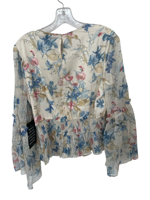 Tuckernuck Size L Yellow & Blue Polyester Long Balloon Sleeve Botanical Top Yellow & Blue / L