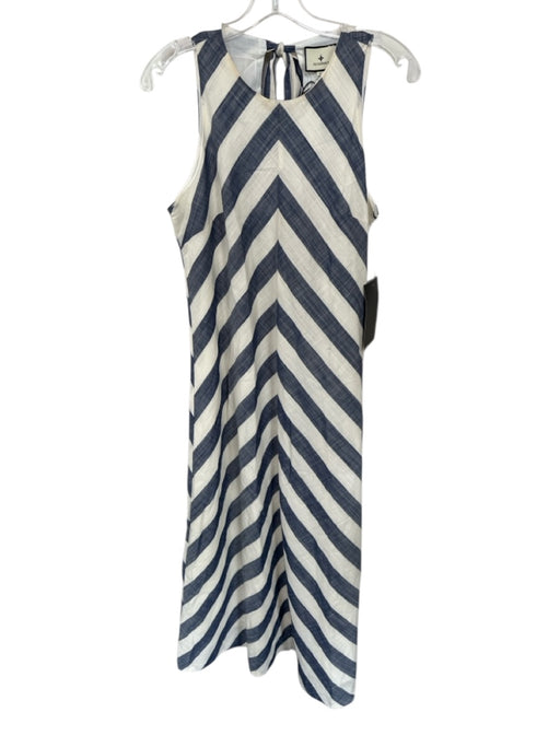 Tuckernuck Size S Cream & Blue Cotton Neck Tie Striped Maxi Dress Cream & Blue / S