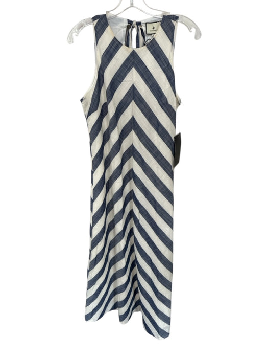 Tuckernuck Size S Cream & Blue Cotton Neck Tie Striped Maxi Dress Cream & Blue / S