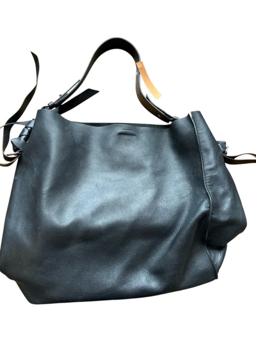 ALLSAINTS Black Leather Top Handle Silver Hardware Tote Bag Black / L