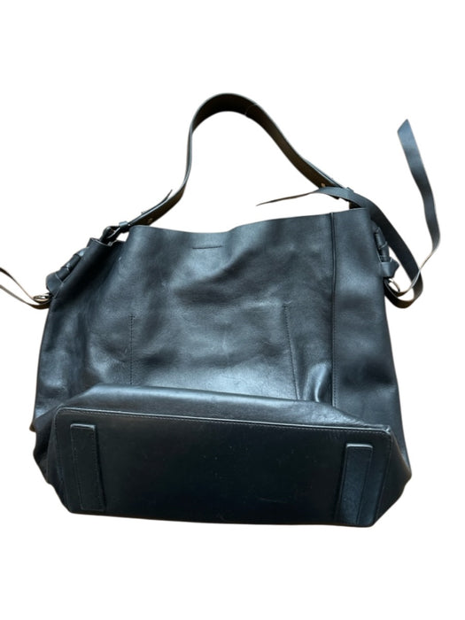 ALLSAINTS Black Leather Top Handle Silver Hardware Tote Bag Black / L