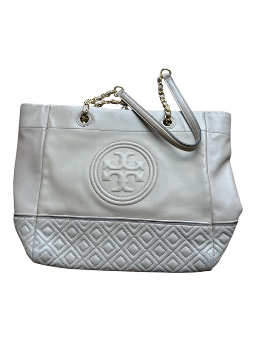 Tory Burch Taupe Leather Matelasse Logo Chain Strap Tote Bag Taupe / M