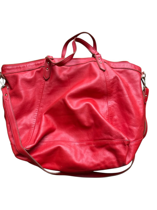 Lauren Merkin Red Leather Top Handles Zip Close Tote Bag Red / L