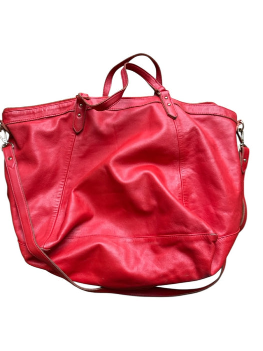 Lauren Merkin Red Leather Top Handles Zip Close Tote Bag Red / L