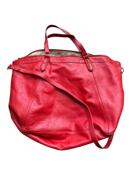 Lauren Merkin Red Leather Top Handles Zip Close Tote Bag Red / L