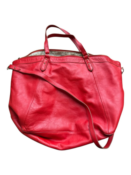 Lauren Merkin Red Leather Top Handles Zip Close Tote Bag Red / L