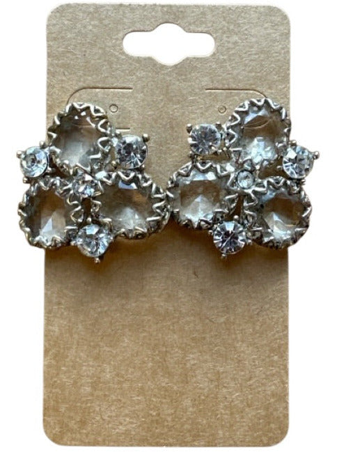 Badgley Mischka Silver & Clear Metal Crystal Post Back Cluster Earrings Silver & Clear