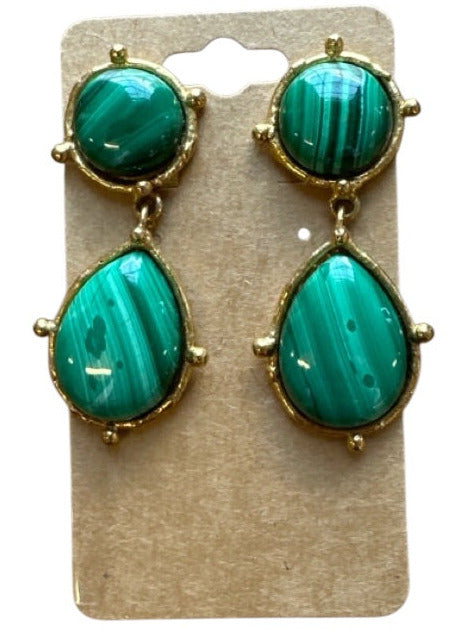 Sylvia Toledano Green & Gold Metal Tear Drop Clip On Earring Earrings Green & Gold