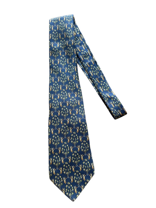 Salvatore Ferragamo Navy & Green Silk Birds Men's Tie Navy & Green