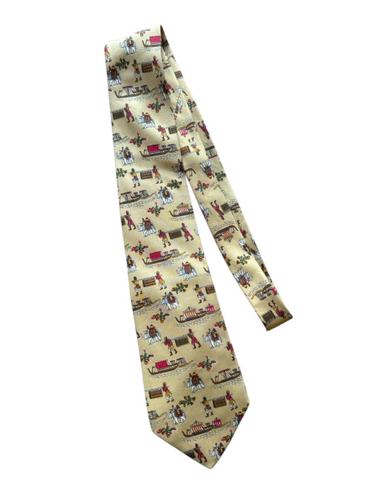 Salvatore Ferragamo Tan & Red Print Silk People Men's Tie Tan & Red Print